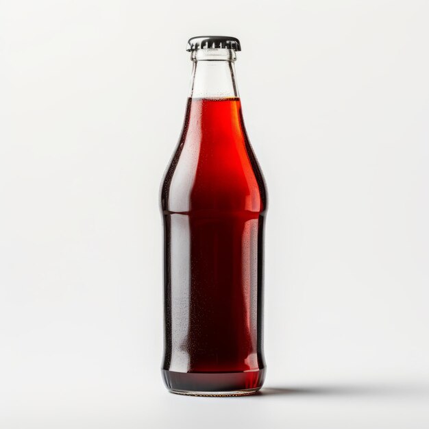 Vista frontale minimalista di una bottiglia di cola in vetro vintage isolata