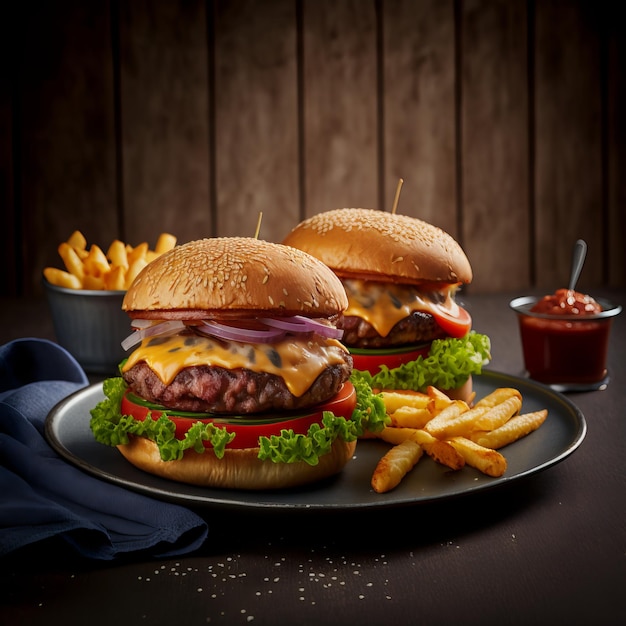 Vista frontale squisito cheeseburger di carne su sfondo scuro spuntino fast-food