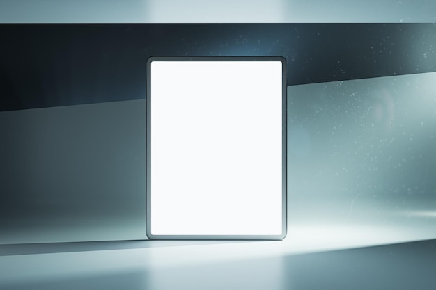 Vista frontale sullo schermo del tablet digitale bianco vuoto