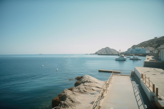 Vista generale del porto con barche a vela mare e cielo creato utilizzando la tecnologia generativa ai