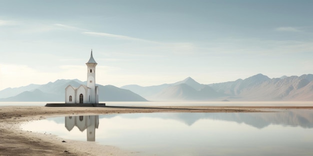 Vista grandangolare della moschea nel concetto remoto di religione del deserto