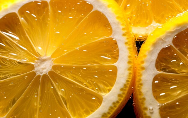 Vista in alto di fette fresche di limoni con gocce d'acqua