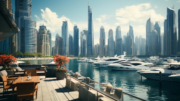 Vista in primo piano del Dubai Marina Yacht Club