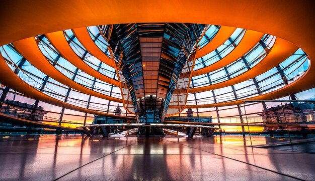 Vista interna della cupola del reichstag in vetro