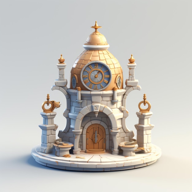 Vista isometrica cupola antica cattedrale torre dell'orologio immagine arte generata da Ai