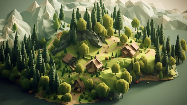 Vista isometrica del paesaggio low poly