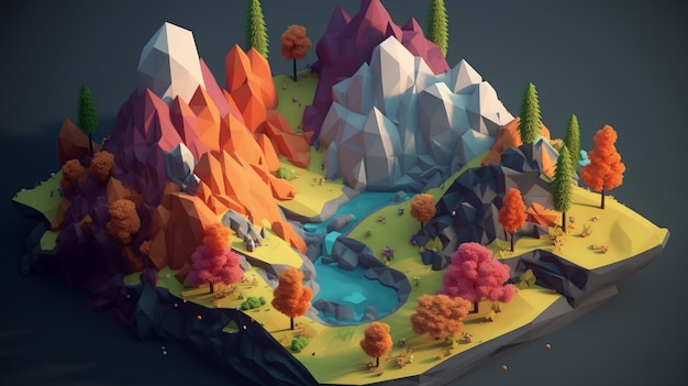 Vista isometrica del paesaggio low poly