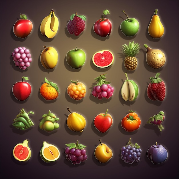 vista isometrica delle icone di frutta del gioco