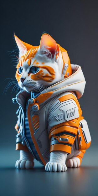 vista isometrica di un simpatico gatto soldato futuristico iperrealistico MINI IA generativa