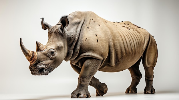 vista laterale del rinoceronte isolato su sfondo bianco IA generativa