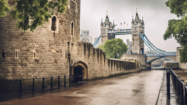 Vista laterale del Tower Bridge, una struttura vittoriana