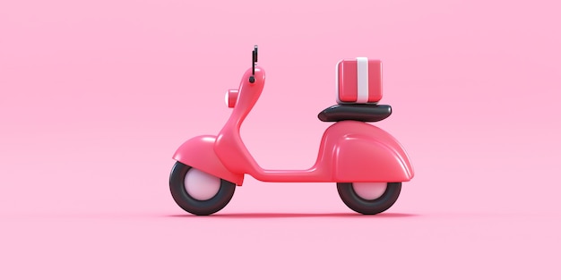 vista laterale dello scooter di consegna rosa su sfondo rosa rendering 3d