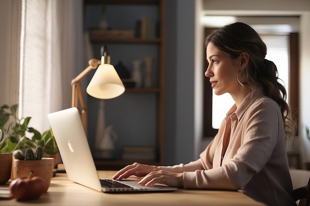 Vista laterale di un'insegnante a casa durante la lezione online