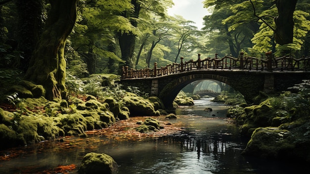 Vista laterale di un ponte in una bellissima foresta