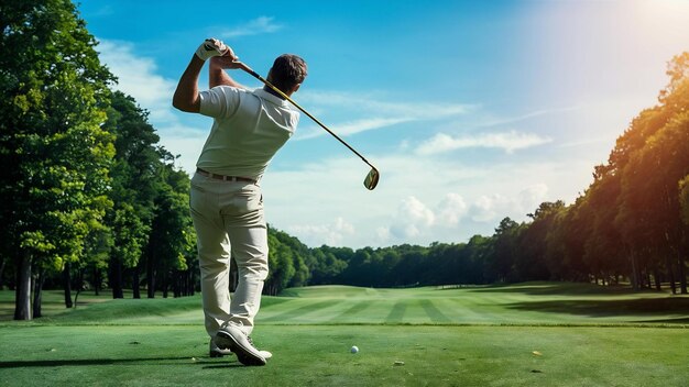 Vista laterale di un uomo che gioca a golf