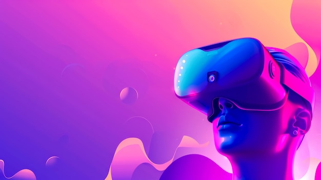 Vista laterale di una persona che utilizza un auricolare VR con uno sfondo astratto vibrante