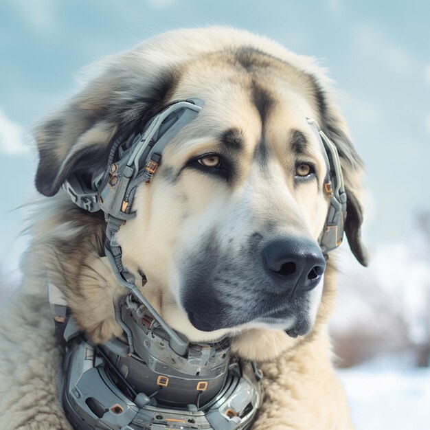 Vista laterale di una testa di pastore caucasico con un'immagine di cane grigio generata dall'arte di Ai