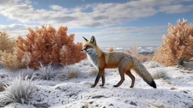vista laterale di una volpe nell'autunno invernale AI generativa