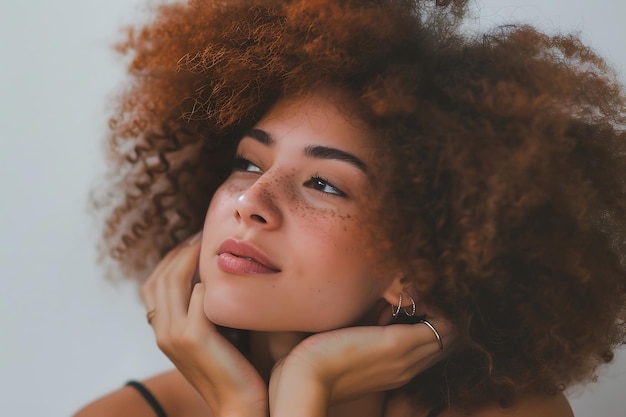 Vista laterale donna con i capelli afro in posa