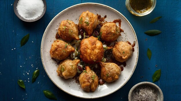 Vista laterale gurza panini di agnello fritti con sale di cipolla e pepe su un piatto