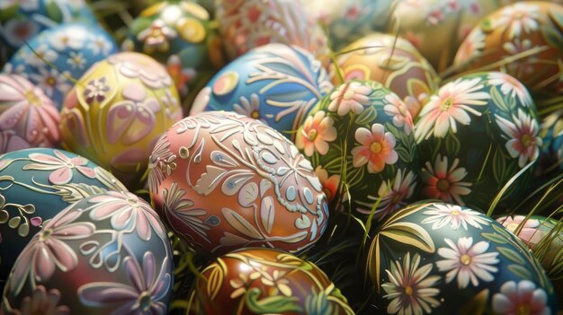 Vista macro di bellissime uova di Pasqua dipinte
