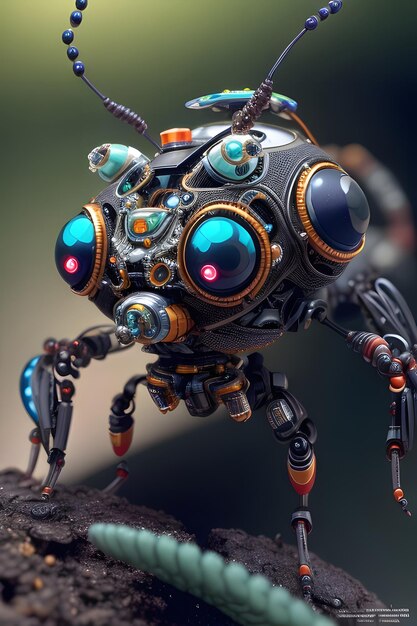 Vista macro di un eccentrico bug robotico Ai generativo