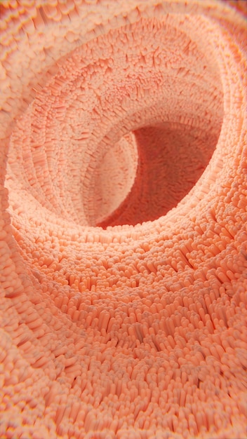 Vista microscopica biologica della flora intestinale all'interno del rendering 3D del corpo umano