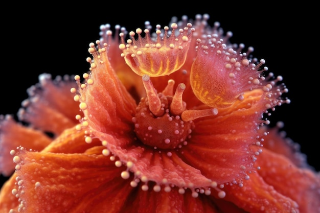 Vista microscopica dei granuli di polline sullo stigma del fiore