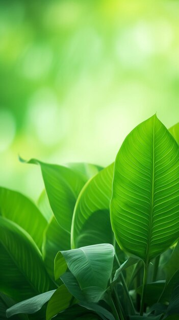 Vista naturale da vicino di una foglia verde su una carta da parati più verde sfocata