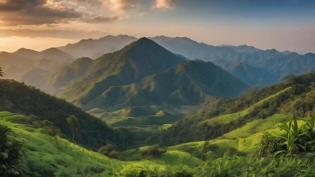 Vista naturale della montagna sulla provincia di doi chang chiang rai in Thailandia