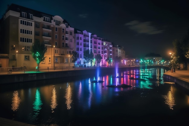 Vista notturna dell'illuminazione del terrapieno IA generativa