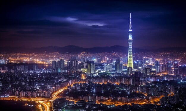 vista notturna nello skyline della città moderna