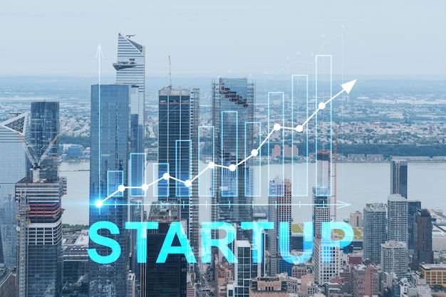Vista panoramica aerea della città di West Side Manhattan e del distretto di Hudson Yards durante il giorno NYC USA Startup company lancia il progetto per cercare e sviluppare l'ologramma del modello di business scalabile