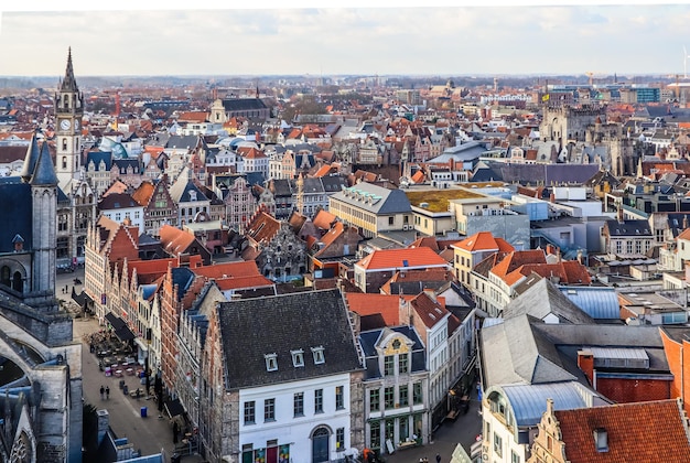 Vista panoramica aerea della storica città di Gand, provincia delle Fiandre Orientali, Belgio