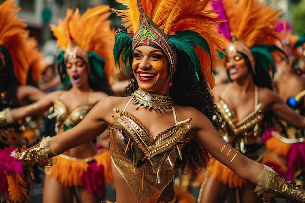 Vista panoramica dei ballerini in costumi di carnevale brasiliano 03