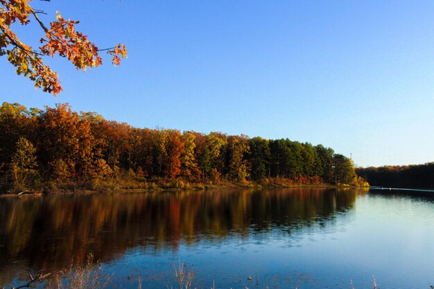 Vista panoramica del lago contro un cielo blu limpido