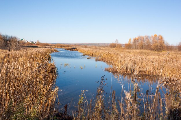 Vista panoramica del lago contro un cielo limpido