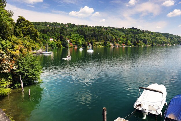 Vista panoramica del lago dagli alberi contro il cielo