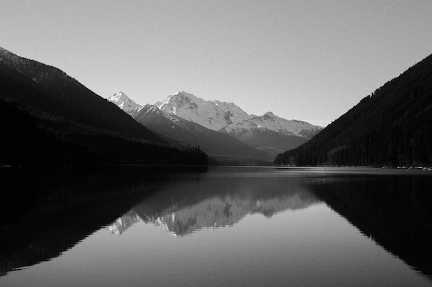 Vista panoramica del lago e delle montagne contro un cielo limpido