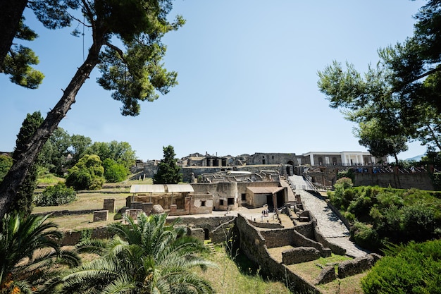 Vista panoramica dell'antica città di Pompei con case e strade città romana morì dall'eruzione del Vesuvio Napoli Italia