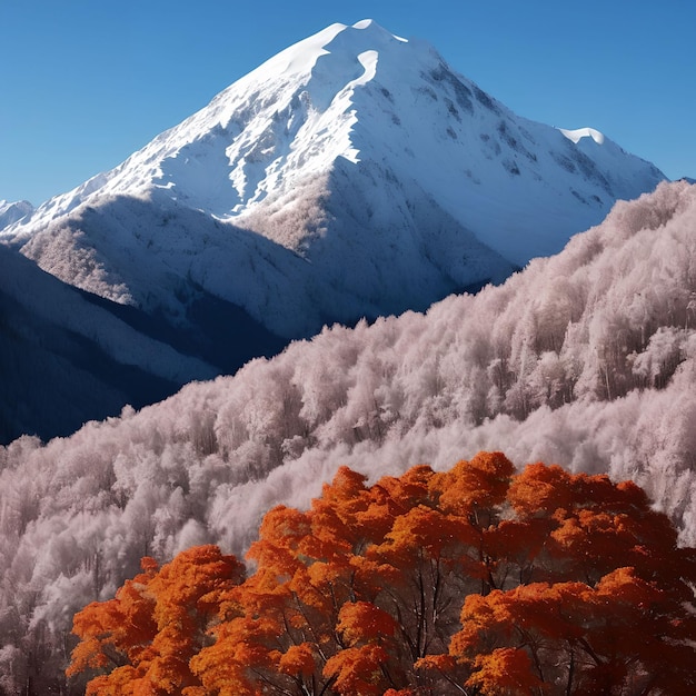 Vista panoramica dell'arte generativa delle grandi montagne innevate di AI