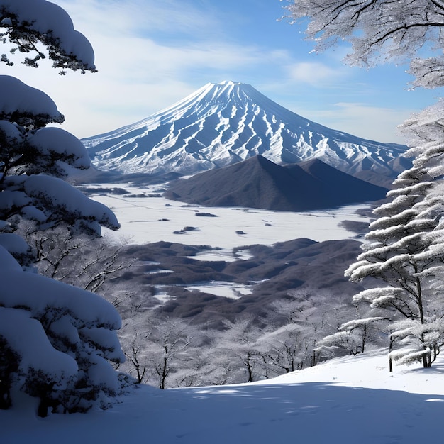 Vista panoramica dell'arte generativa delle grandi montagne innevate di AI