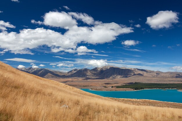 Vista panoramica della campagna intorno al lago Tekapo