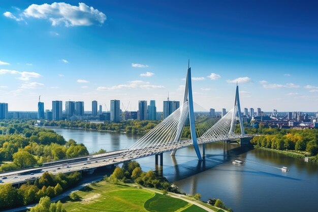 Vista panoramica della città di Rotterdam Paesi Bassi Bella vista panoramica aerea del ponte Siekierkowski sul fiume Vistola e dei grattacieli della città di Varsavia