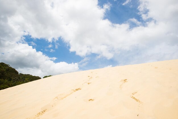 Vista panoramica della duna di sabbia contro il cielo nuvoloso ConceptCopy Space