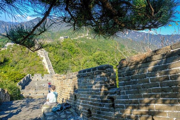 Vista panoramica della Grande Muraglia di Mutianyu a Pechino