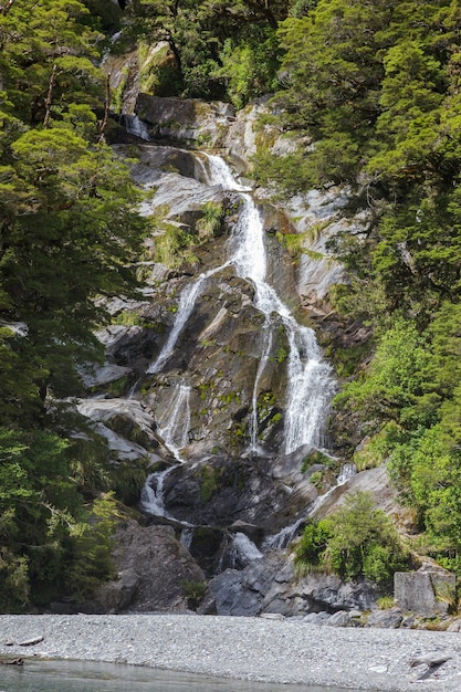 Vista panoramica delle cascate Fantail in Nuova Zelanda