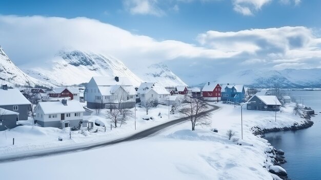 Vista panoramica delle isole Lofoten in inverno in Norvegia