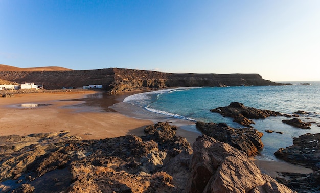 Vista panoramica di Playa de los Molinos, Fuerteventura, Isole Canarie, Spagna