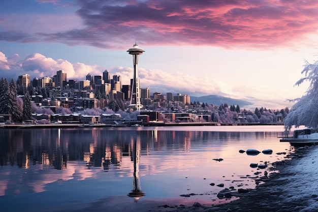 Vista panoramica di un skyline invernale della città di Seattle